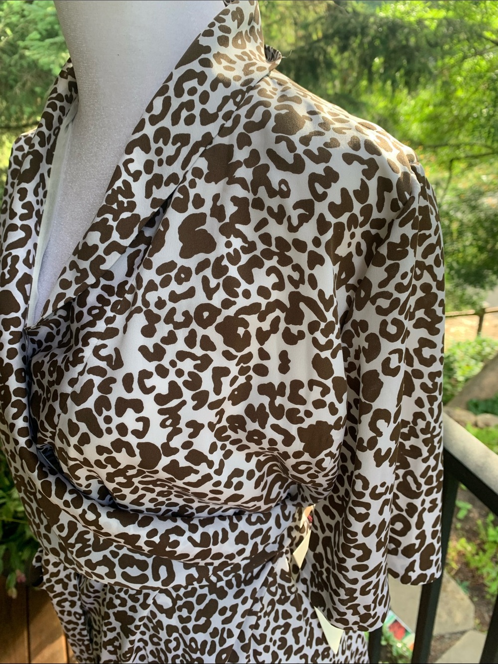 Lewit Silk Brown and White Leopard-Print Midi Wrap Dress